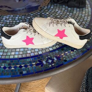 White Sneakers with Pink Star Accents
